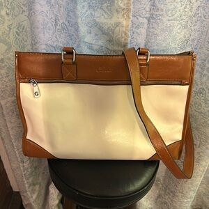 Cluci Leather briefcase laptop bag, white/brown